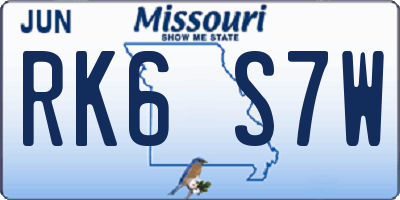 MO license plate RK6S7W
