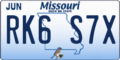 MO license plate RK6S7X