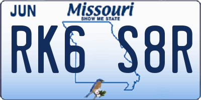 MO license plate RK6S8R