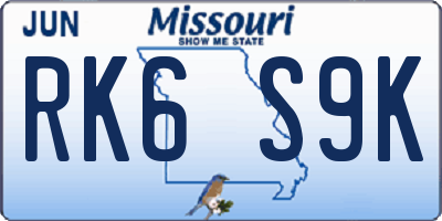 MO license plate RK6S9K