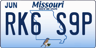 MO license plate RK6S9P