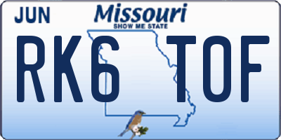 MO license plate RK6T0F