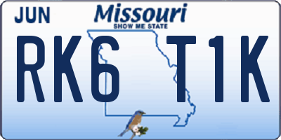 MO license plate RK6T1K