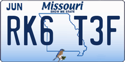 MO license plate RK6T3F