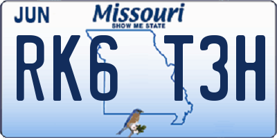 MO license plate RK6T3H