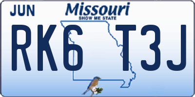 MO license plate RK6T3J