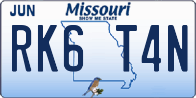 MO license plate RK6T4N
