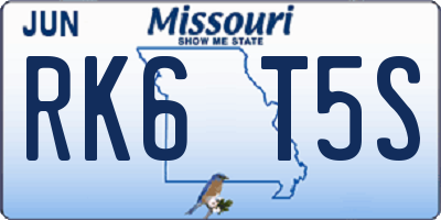 MO license plate RK6T5S