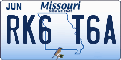 MO license plate RK6T6A