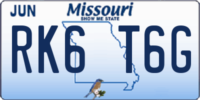 MO license plate RK6T6G