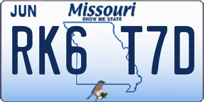 MO license plate RK6T7D