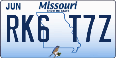 MO license plate RK6T7Z