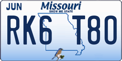 MO license plate RK6T8O
