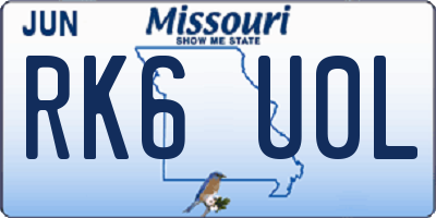 MO license plate RK6U0L
