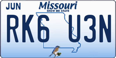 MO license plate RK6U3N