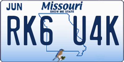 MO license plate RK6U4K