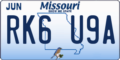 MO license plate RK6U9A