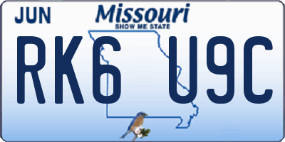 MO license plate RK6U9C