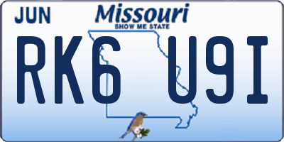 MO license plate RK6U9I