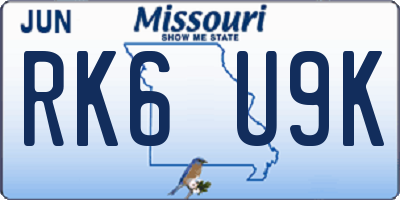 MO license plate RK6U9K