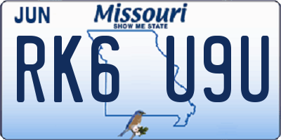 MO license plate RK6U9U