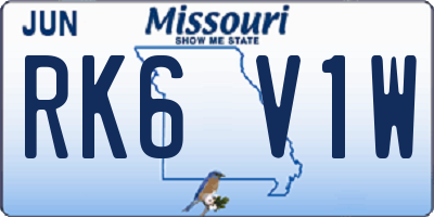 MO license plate RK6V1W