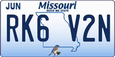 MO license plate RK6V2N