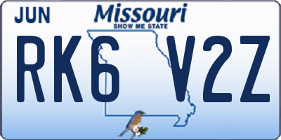 MO license plate RK6V2Z