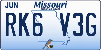 MO license plate RK6V3G