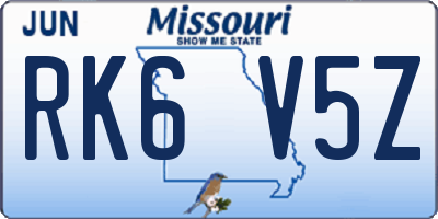 MO license plate RK6V5Z