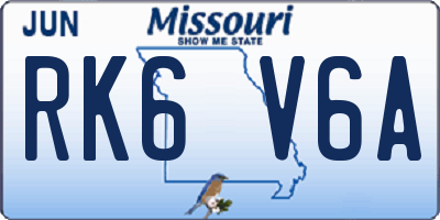 MO license plate RK6V6A