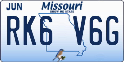 MO license plate RK6V6G