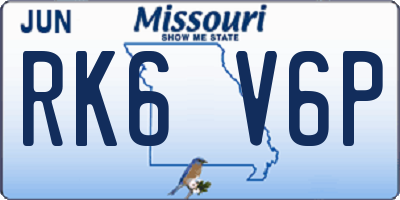 MO license plate RK6V6P