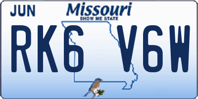MO license plate RK6V6W