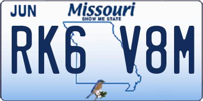 MO license plate RK6V8M