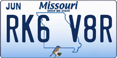 MO license plate RK6V8R
