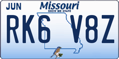 MO license plate RK6V8Z