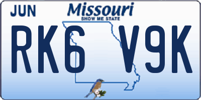 MO license plate RK6V9K