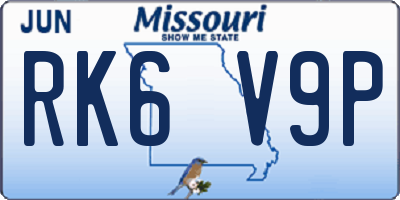 MO license plate RK6V9P
