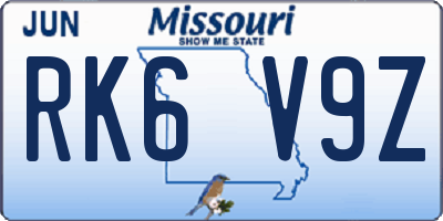 MO license plate RK6V9Z