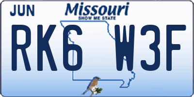 MO license plate RK6W3F