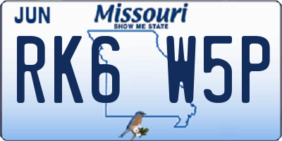 MO license plate RK6W5P