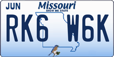 MO license plate RK6W6K