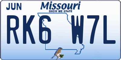 MO license plate RK6W7L