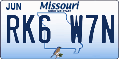 MO license plate RK6W7N