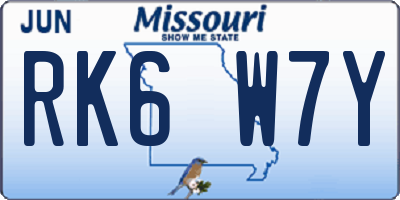 MO license plate RK6W7Y
