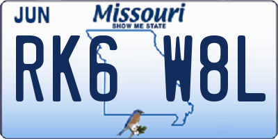 MO license plate RK6W8L
