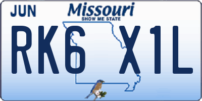 MO license plate RK6X1L