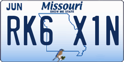 MO license plate RK6X1N