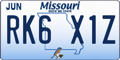 MO license plate RK6X1Z